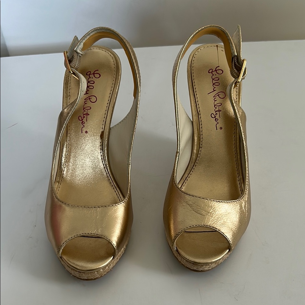 Lilly Pulitzer Gold Peep-Toe Slingback Heels